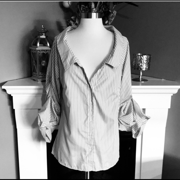 Another Story Striped Button Up Statement Blouse - Picture 4 of 8